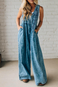 ' Shoulder Strap Hollow Splicing Pleated Jumpsuit