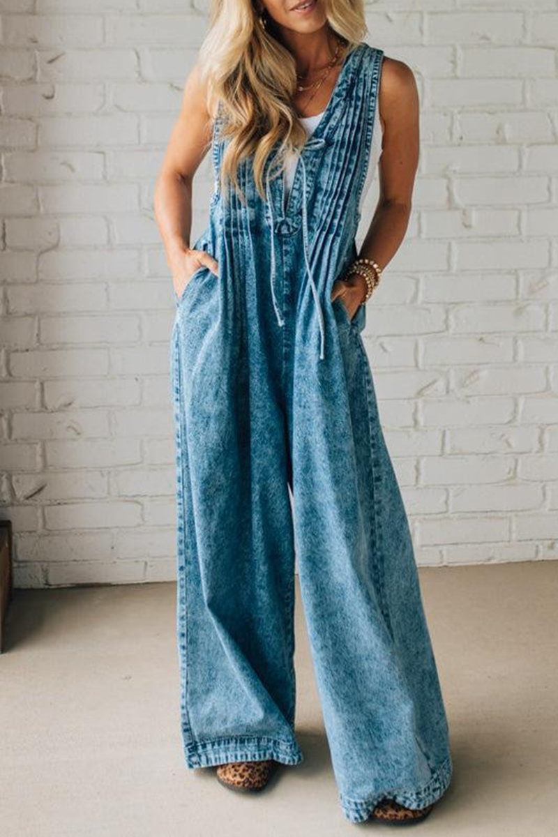 ' Shoulder Strap Hollow Splicing Pleated Jumpsuit