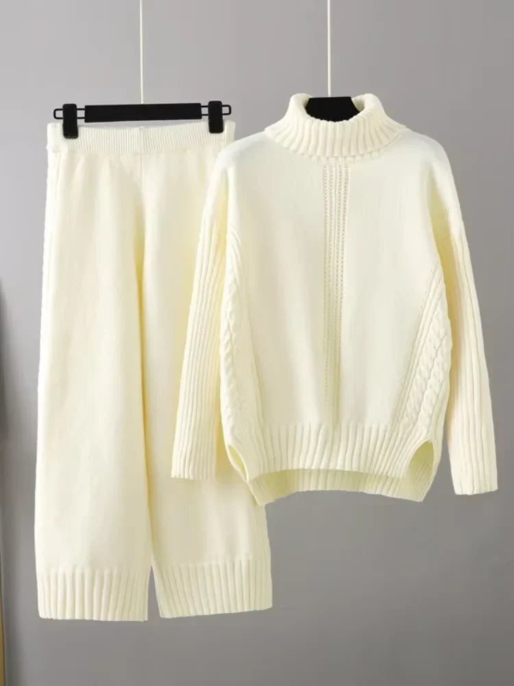 Scarlett - High-neck Knit Sweater & Loose Pants Set