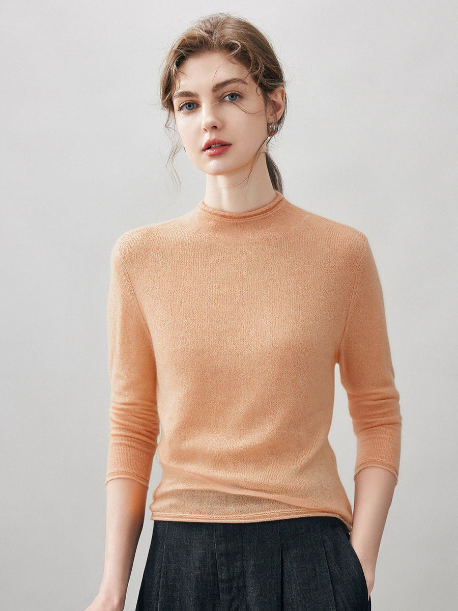 100% Cashmere Round Neck Knit Sweater