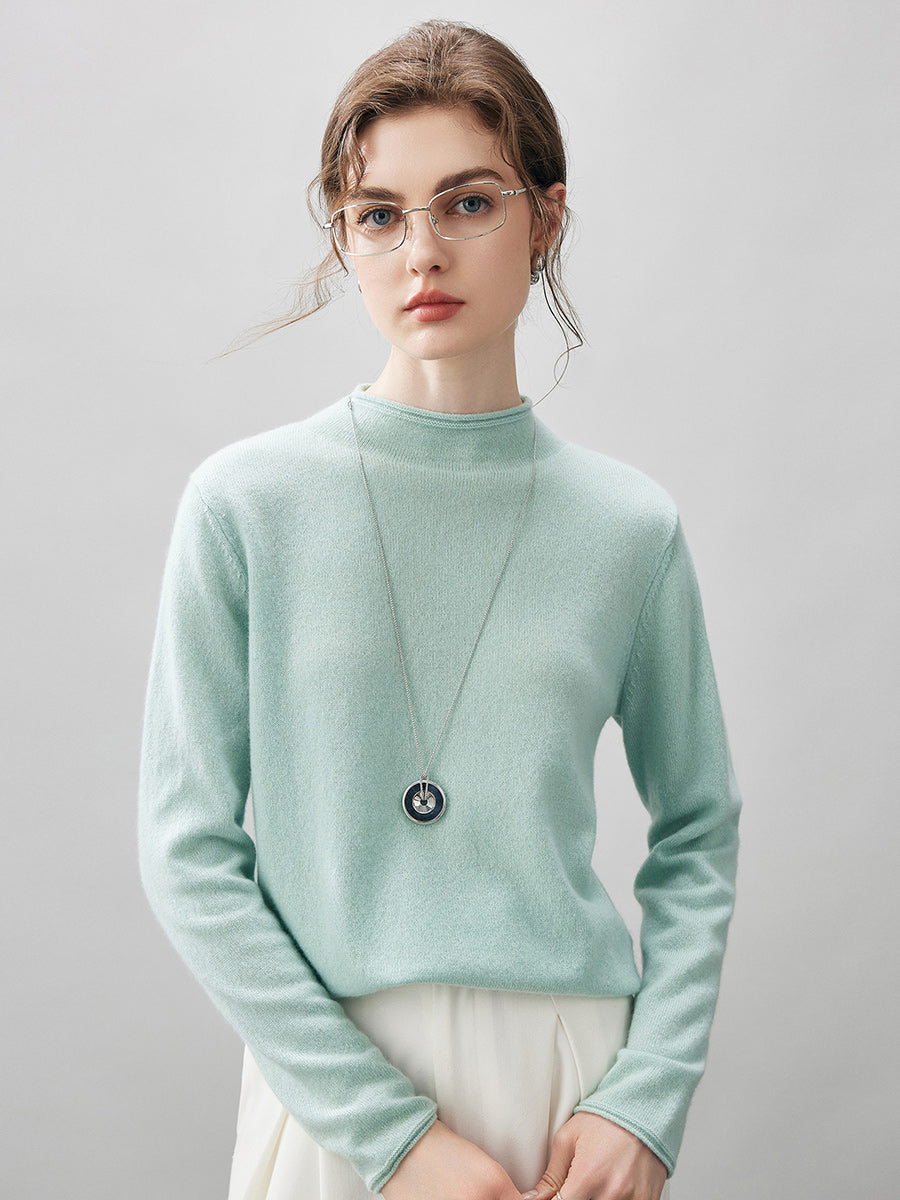 100% Cashmere Round Neck Knit Sweater