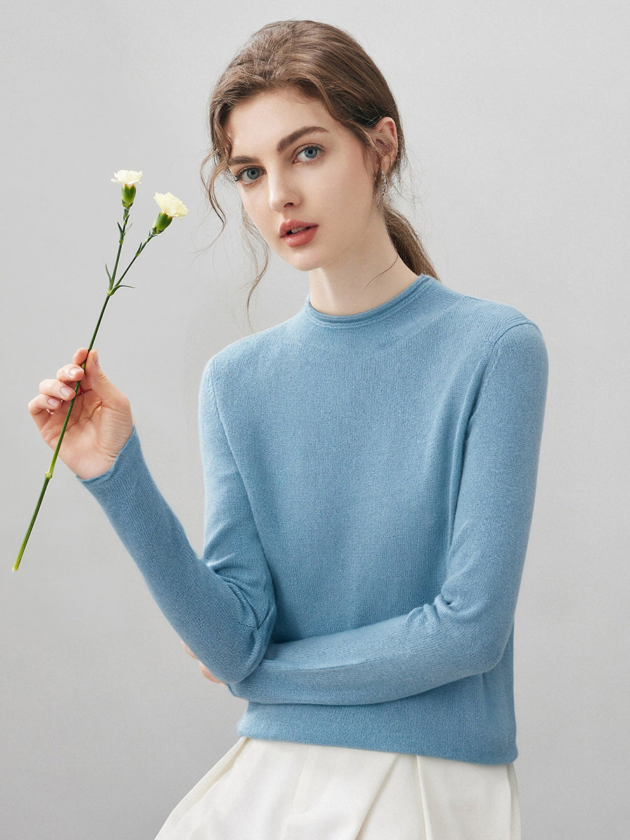 100% Cashmere Round Neck Knit Sweater