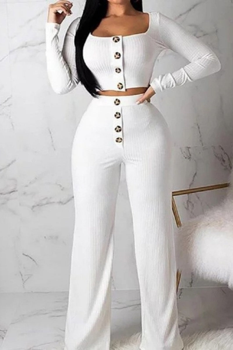 Buttons Vests Pants U Neck Sleeveless Two Pieces(4 Colors)