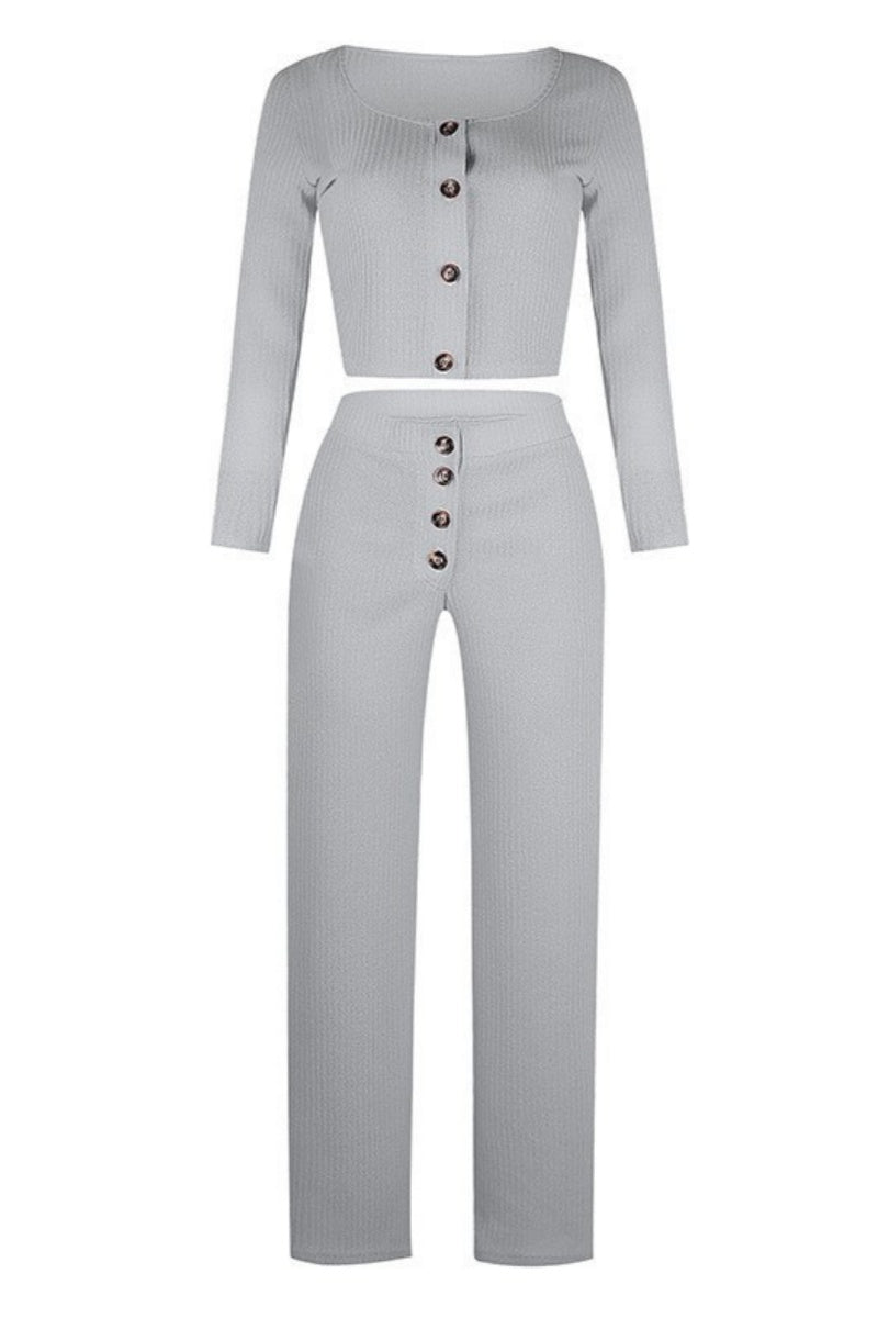 Buttons Vests Pants U Neck Sleeveless Two Pieces(4 Colors)