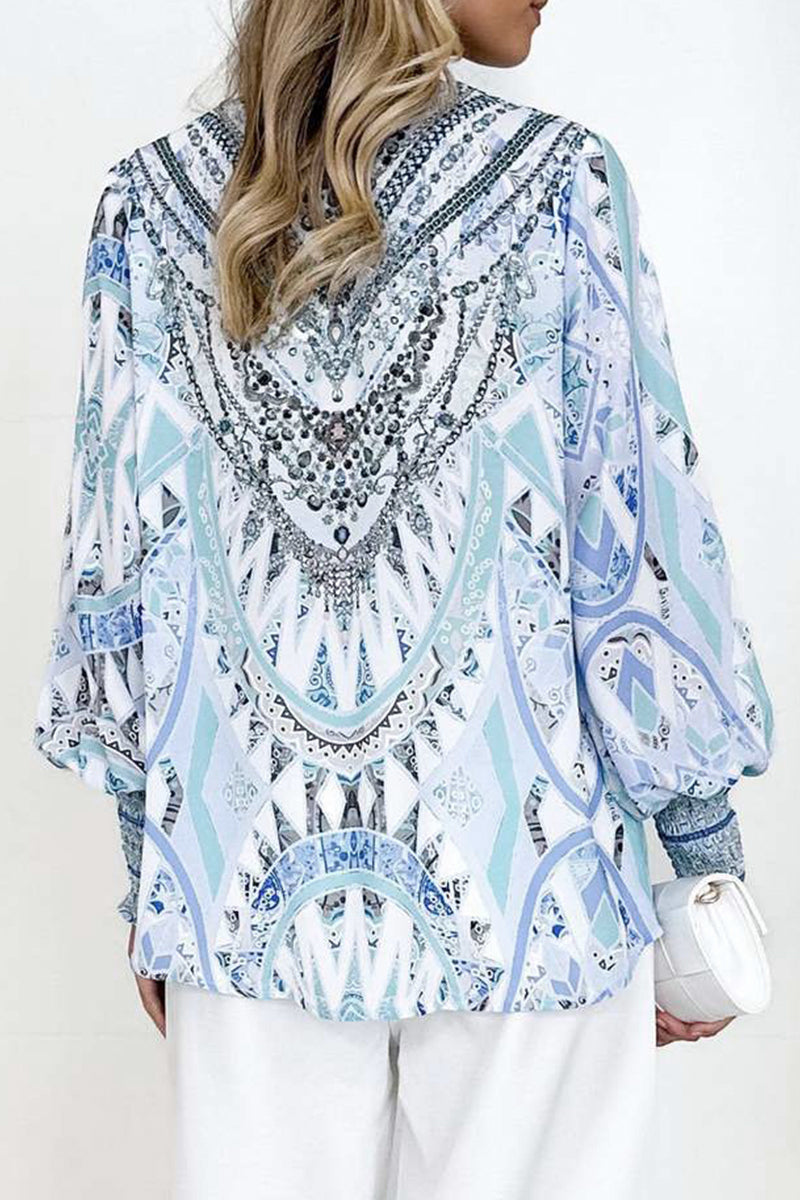 Print V Neck Blouses