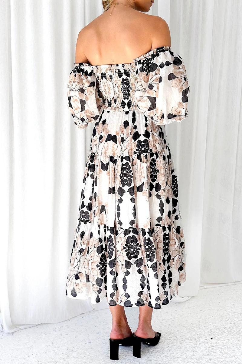 Patchwork Off the Shoulder Cake Skirt Dresses