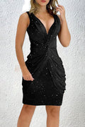 Party Frenulum Sequined V Neck Wrapped Skirt Dresses