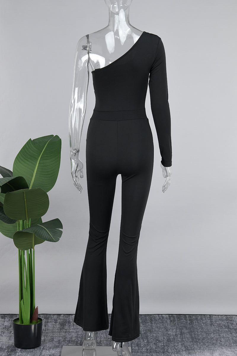 Patchwork Oblique Collar Skinny Jumpsuits