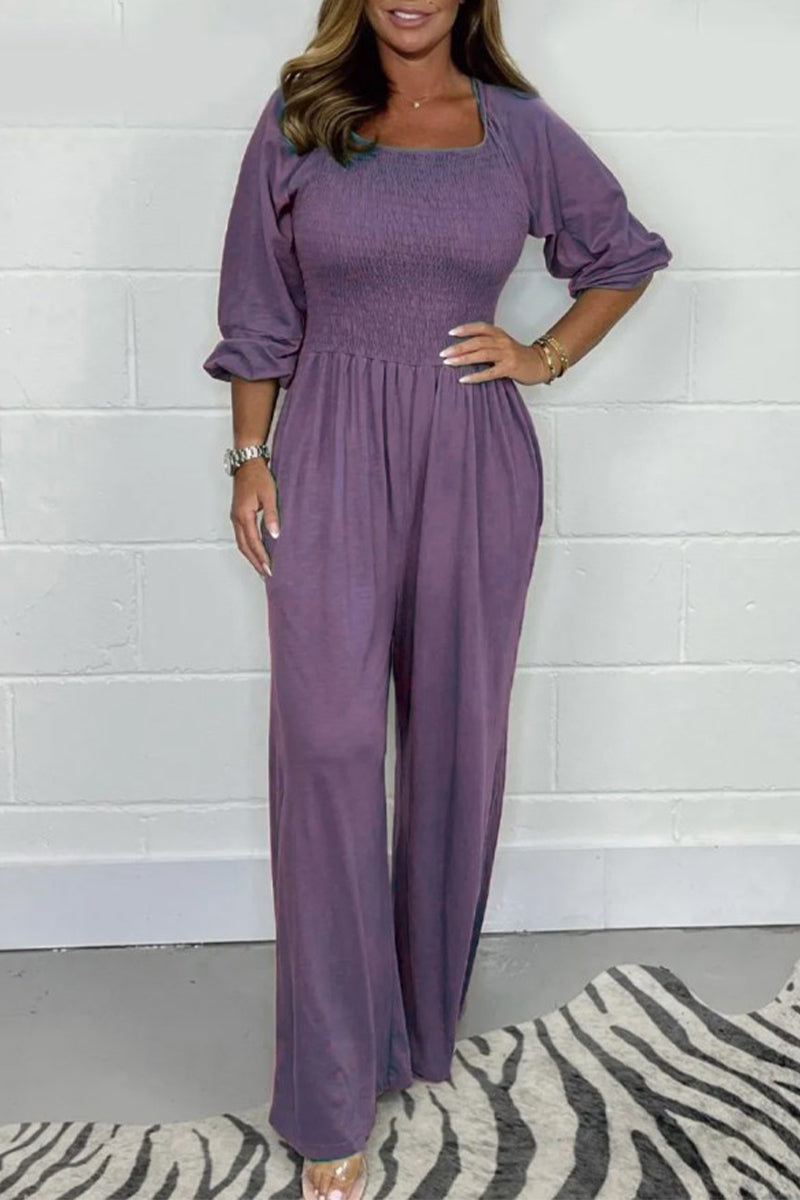 Simplicity Fold Square Collar Loose Jumpsuits