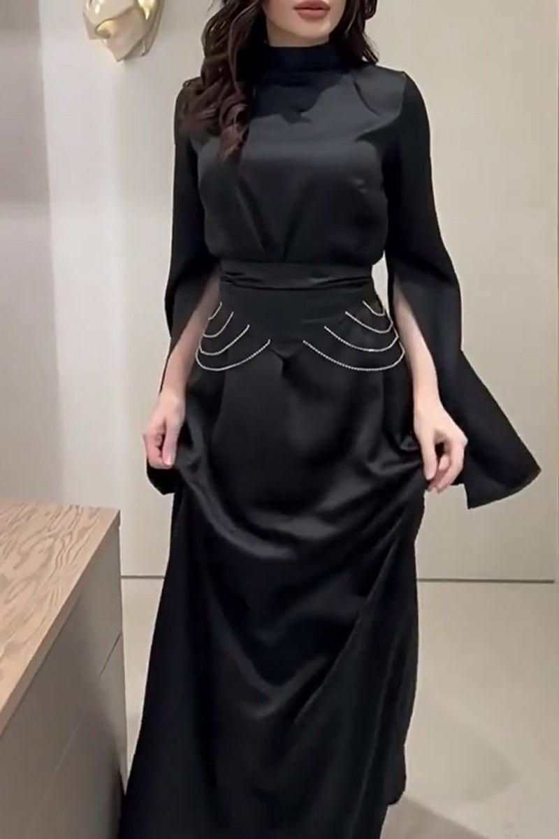 Slit Half a Turtleneck Waist Skirt Dresses(3 Colors)