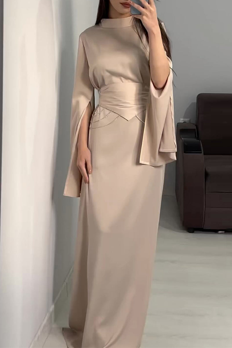Slit Half a Turtleneck Waist Skirt Dresses(3 Colors)