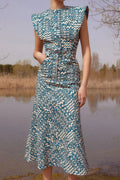 Pocket Buttons O Neck One Step Skirt Dresses