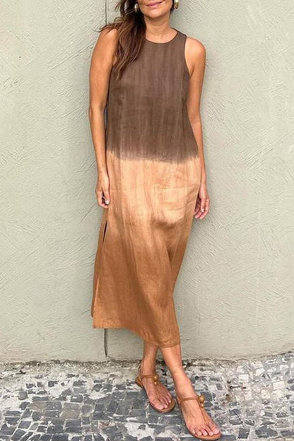 Gradient Slit O Neck Long Dresses(8 Colors)