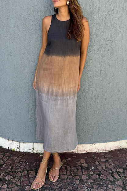 Gradient Slit O Neck Long Dresses(8 Colors)
