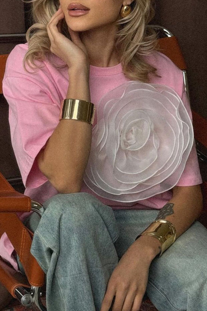 Sweet Flowers O Neck T-shirts(4 Colors)