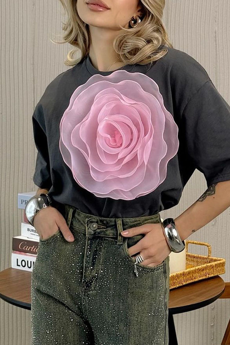 Sweet Flowers O Neck T-shirts(4 Colors)