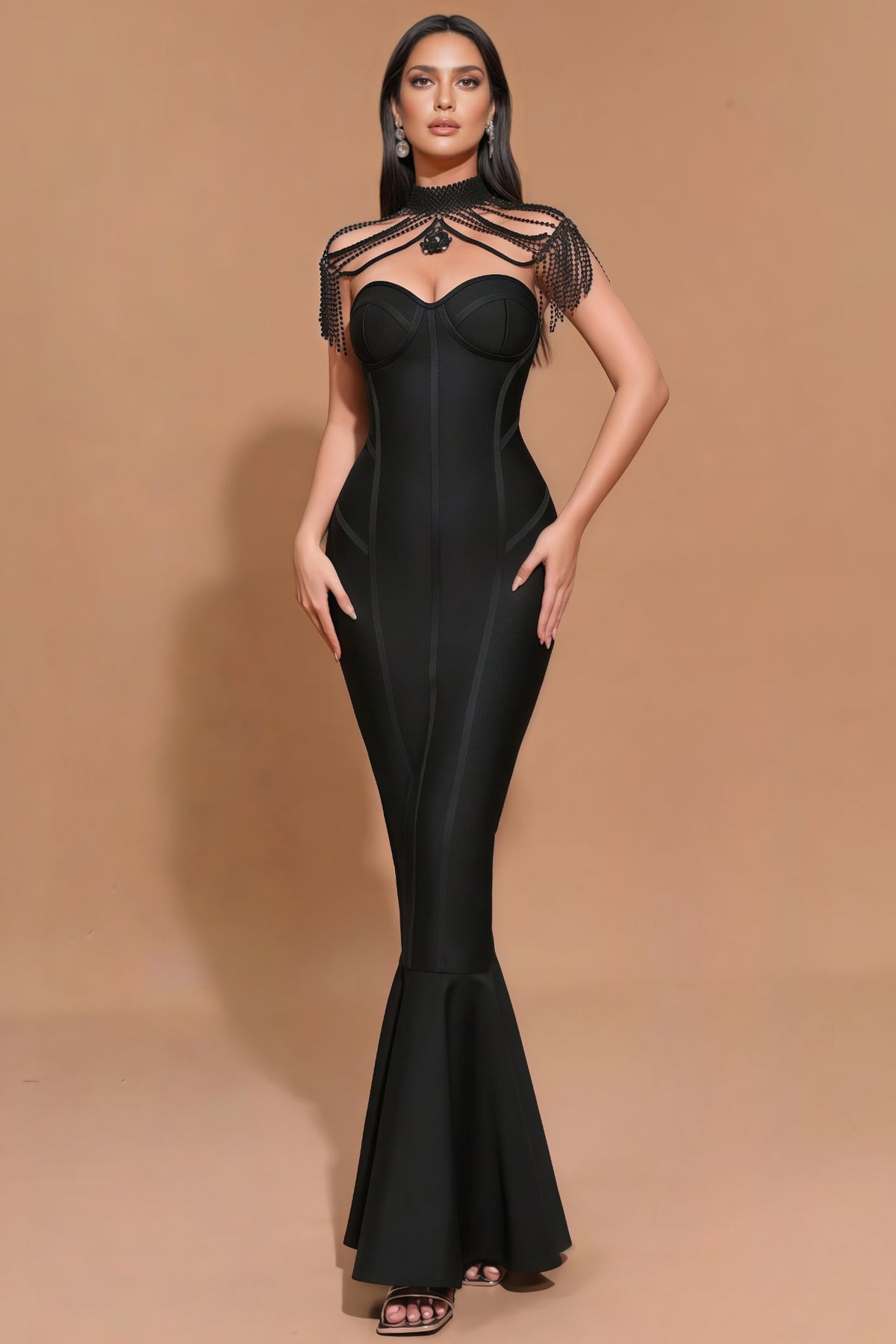 Briarlk Fringe Halter Fishtail Maxi Dress