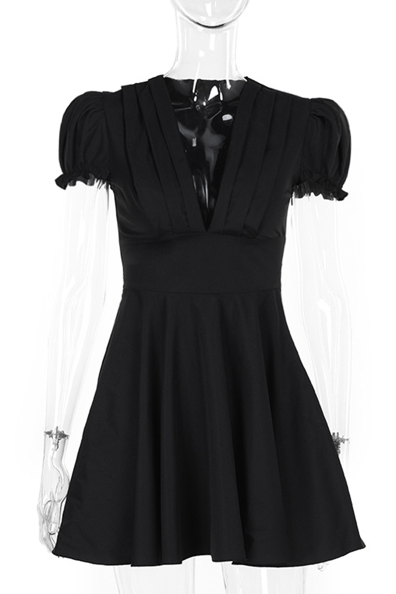 Color Patchwork V Neck Waist Skirt Dresses