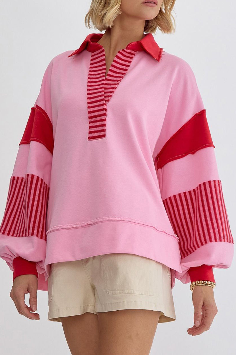 Street Stripe Patchwork Contrast Turndown Collar Hoodies(8 Colors)