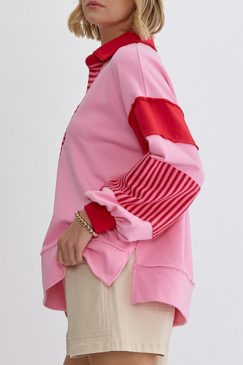 Street Stripe Patchwork Contrast Turndown Collar Hoodies(8 Colors)