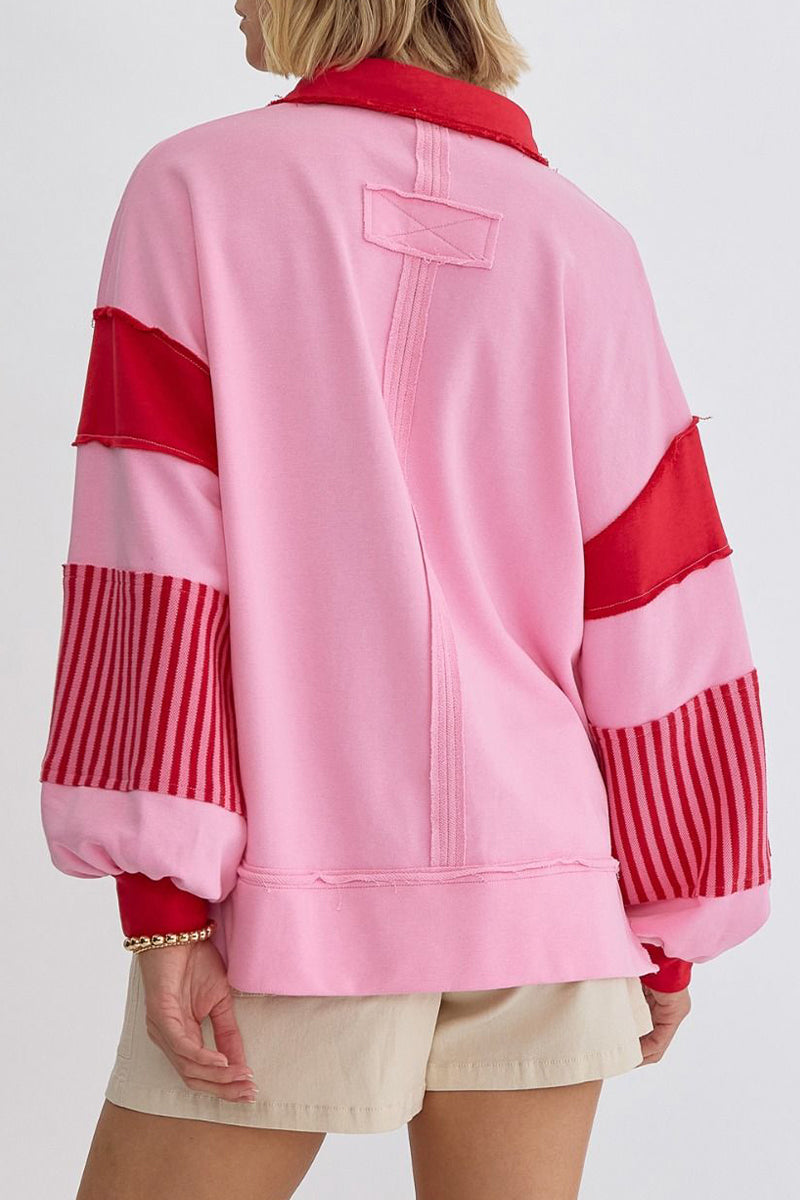 Street Stripe Patchwork Contrast Turndown Collar Hoodies(8 Colors)
