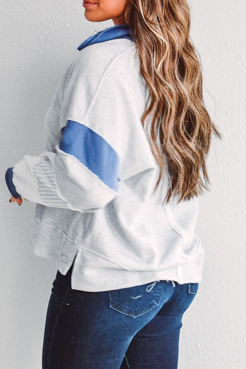 Street Stripe Patchwork Contrast Turndown Collar Hoodies(8 Colors)