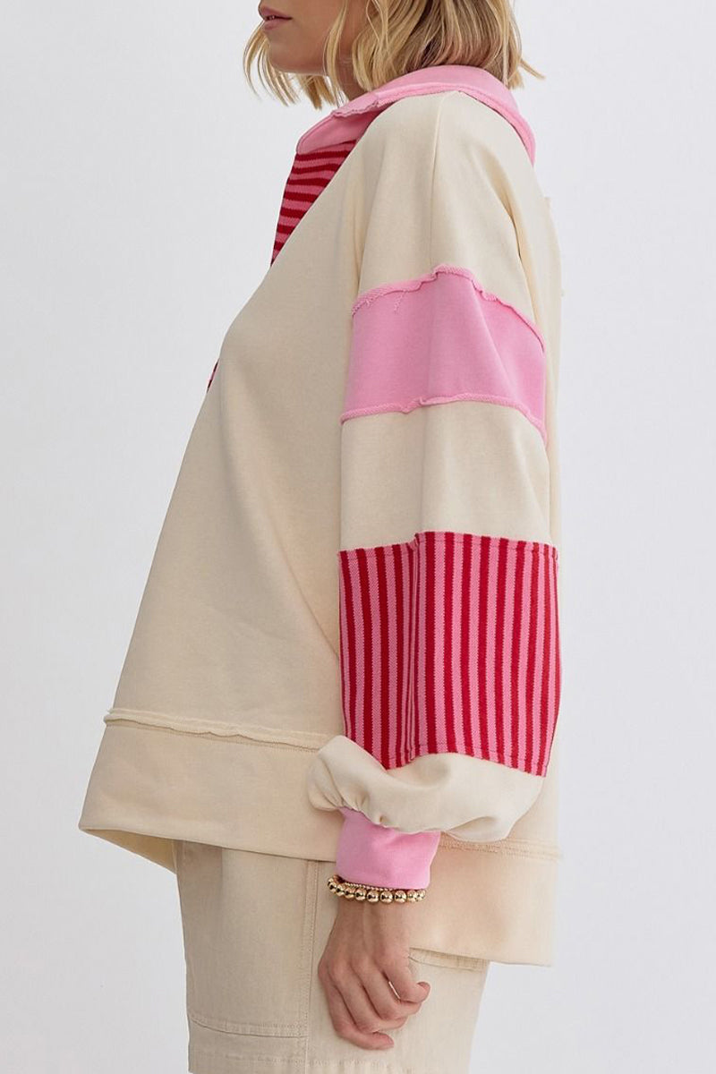 Street Stripe Patchwork Contrast Turndown Collar Hoodies(8 Colors)