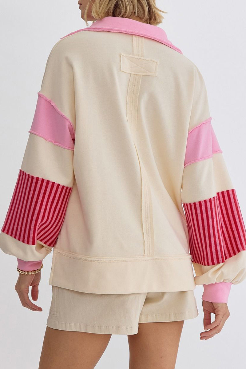 Street Stripe Patchwork Contrast Turndown Collar Hoodies(8 Colors)