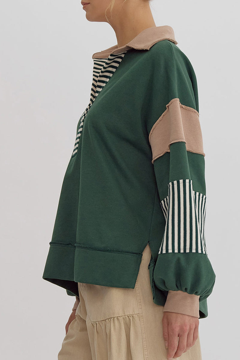 Street Stripe Patchwork Contrast Turndown Collar Hoodies(8 Colors)