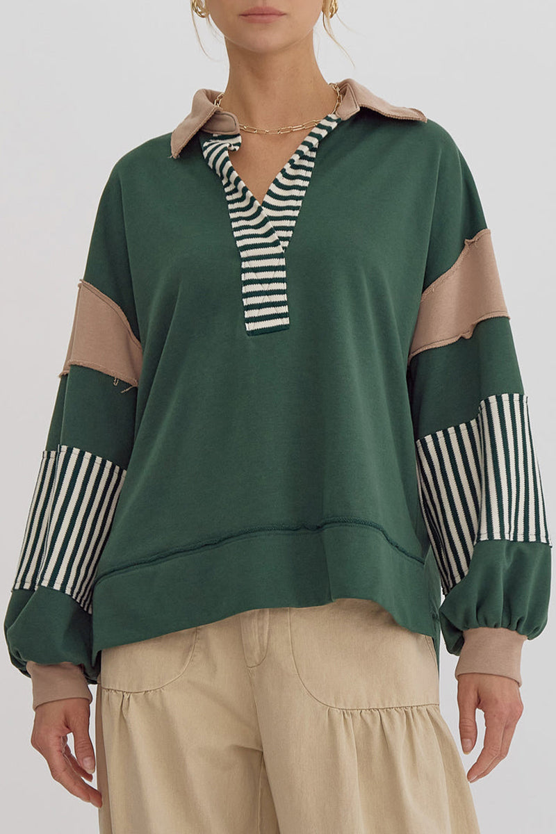 Street Stripe Patchwork Contrast Turndown Collar Hoodies(8 Colors)