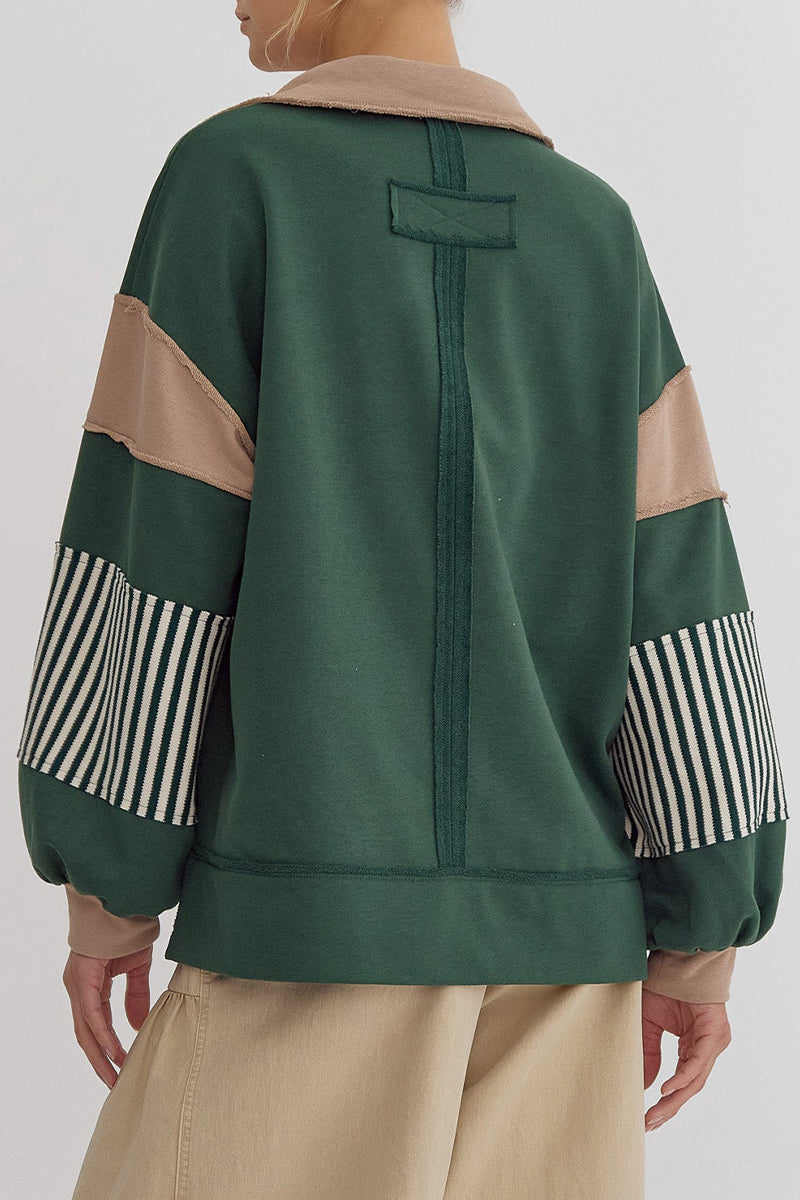 Street Stripe Patchwork Contrast Turndown Collar Hoodies(8 Colors)