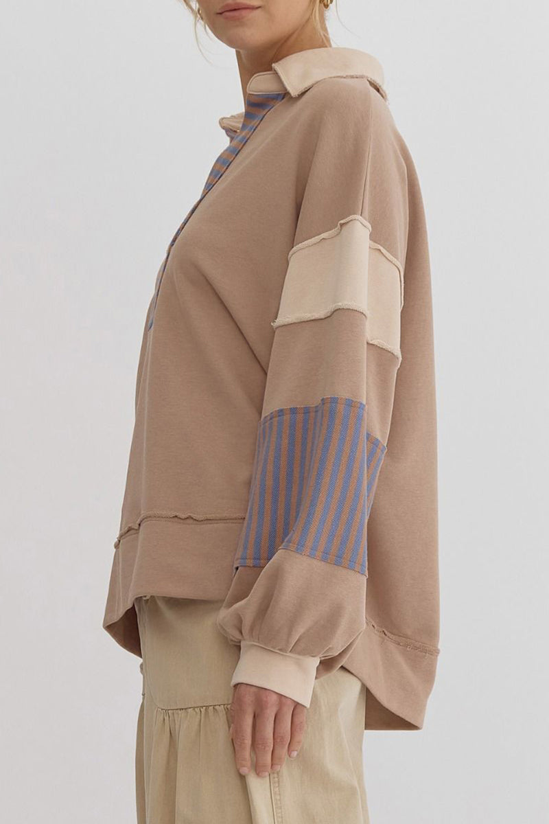 Street Stripe Patchwork Contrast Turndown Collar Hoodies(8 Colors)
