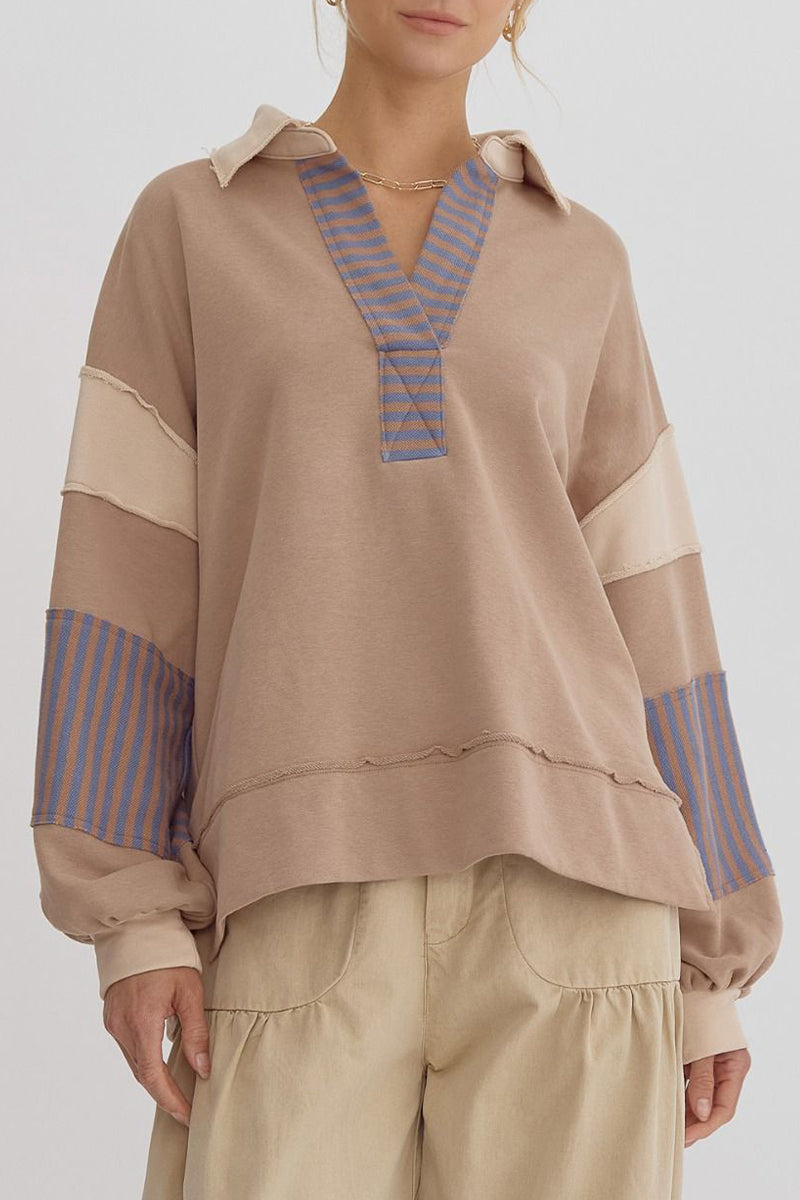 Street Stripe Patchwork Contrast Turndown Collar Hoodies(8 Colors)