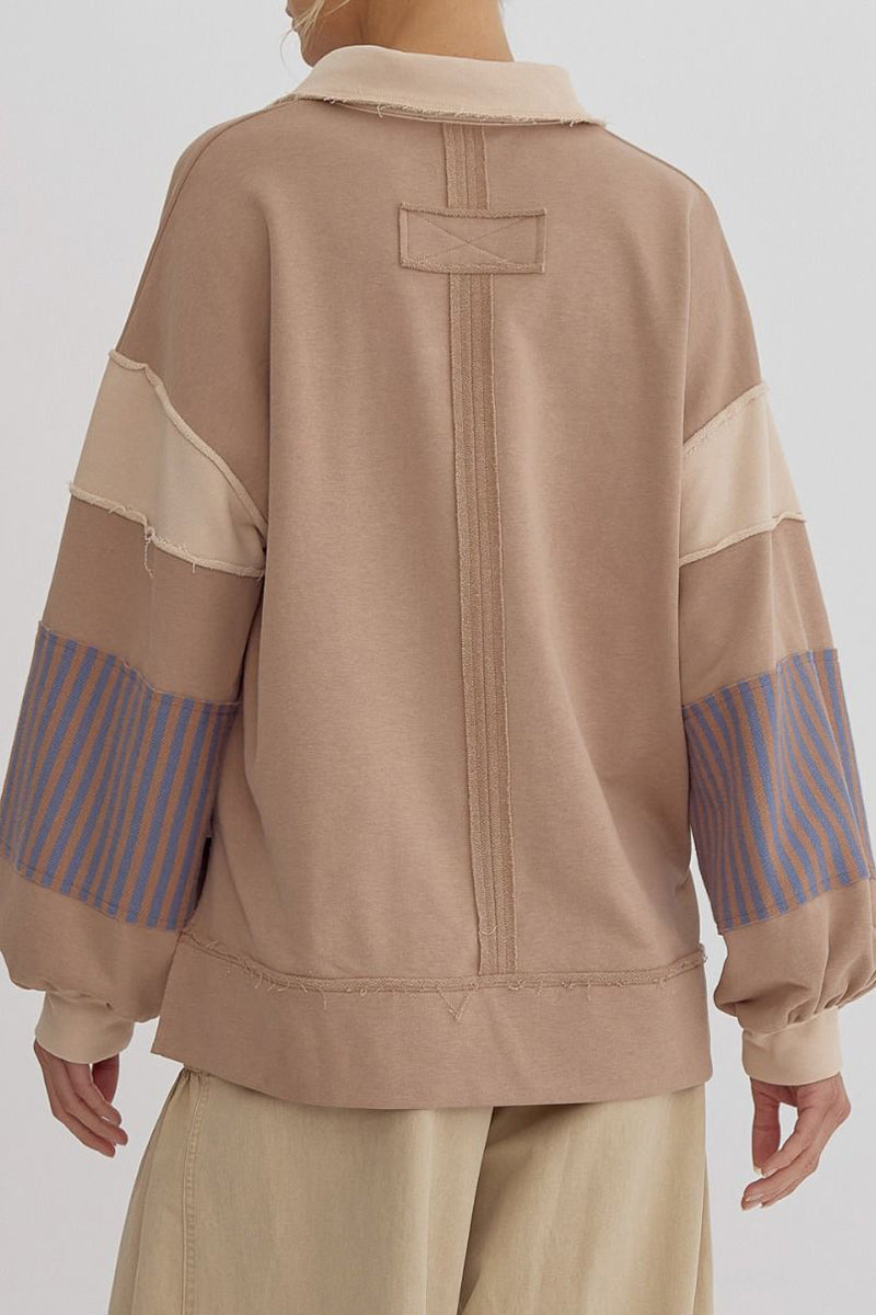 Street Stripe Patchwork Contrast Turndown Collar Hoodies(8 Colors)