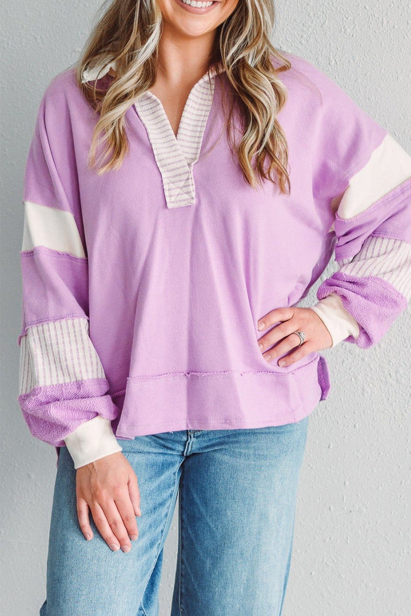 Street Stripe Patchwork Contrast Turndown Collar Hoodies(8 Colors)