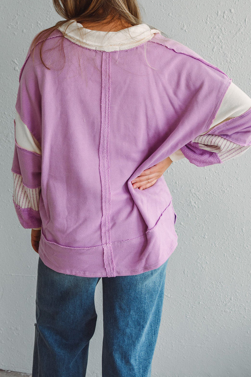 Street Stripe Patchwork Contrast Turndown Collar Hoodies(8 Colors)