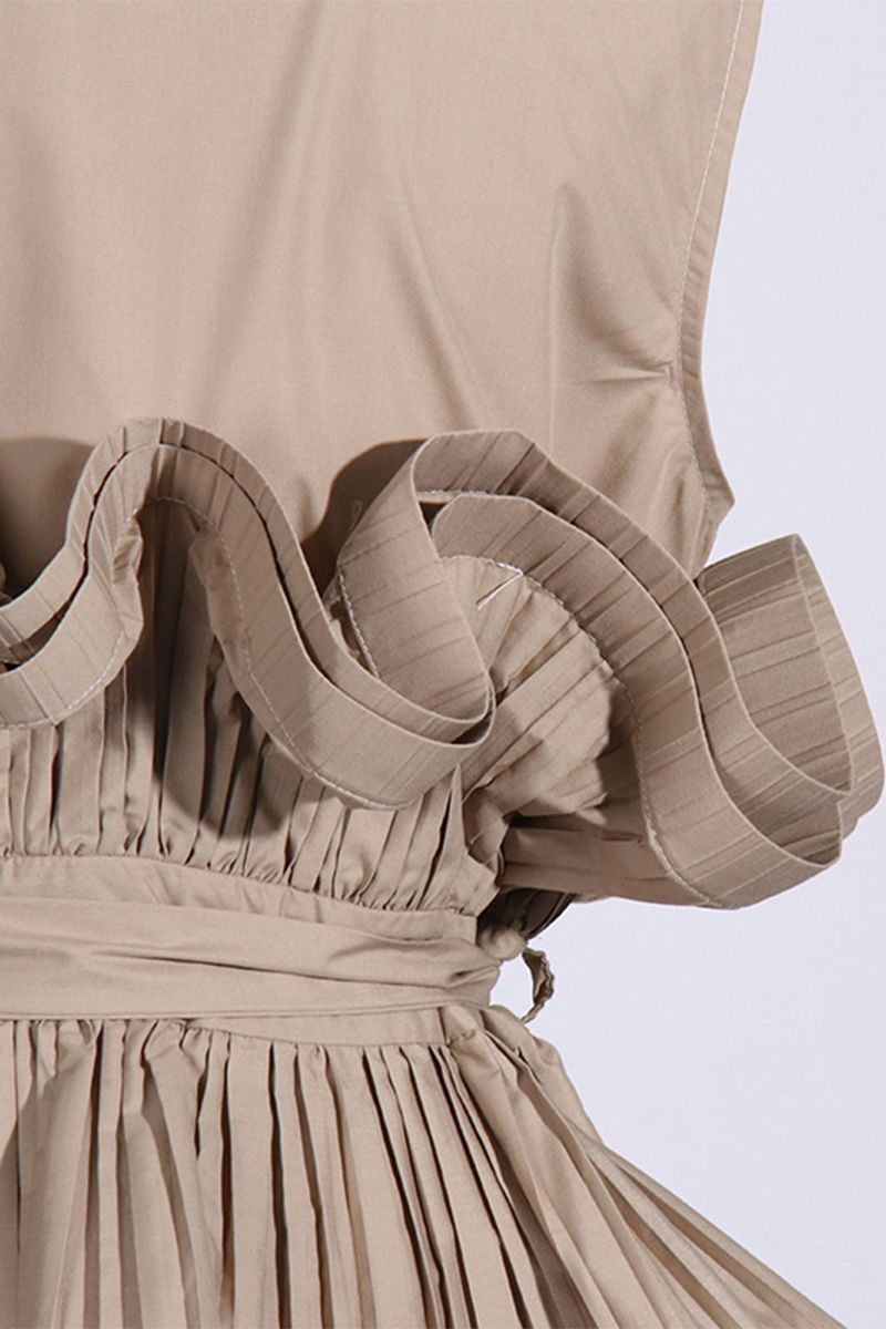 Lace Up Ruffle Turndown Collar Blouses