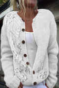 Daily Flowers Printed in Imitation of Sweater Buttons Contrast O Neck Outerwear(8 Colors)