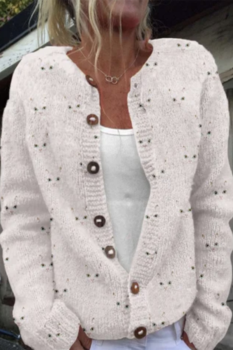 Daily Flowers Printed in Imitation of Sweater Buttons Contrast O Neck Outerwear(8 Colors)