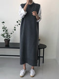 Urban Loose Sleeveless Color Round-neck Midi Dresses Sweater Dresses