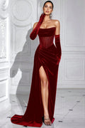 Maya Red Velvet Fishbone Maxi Dress