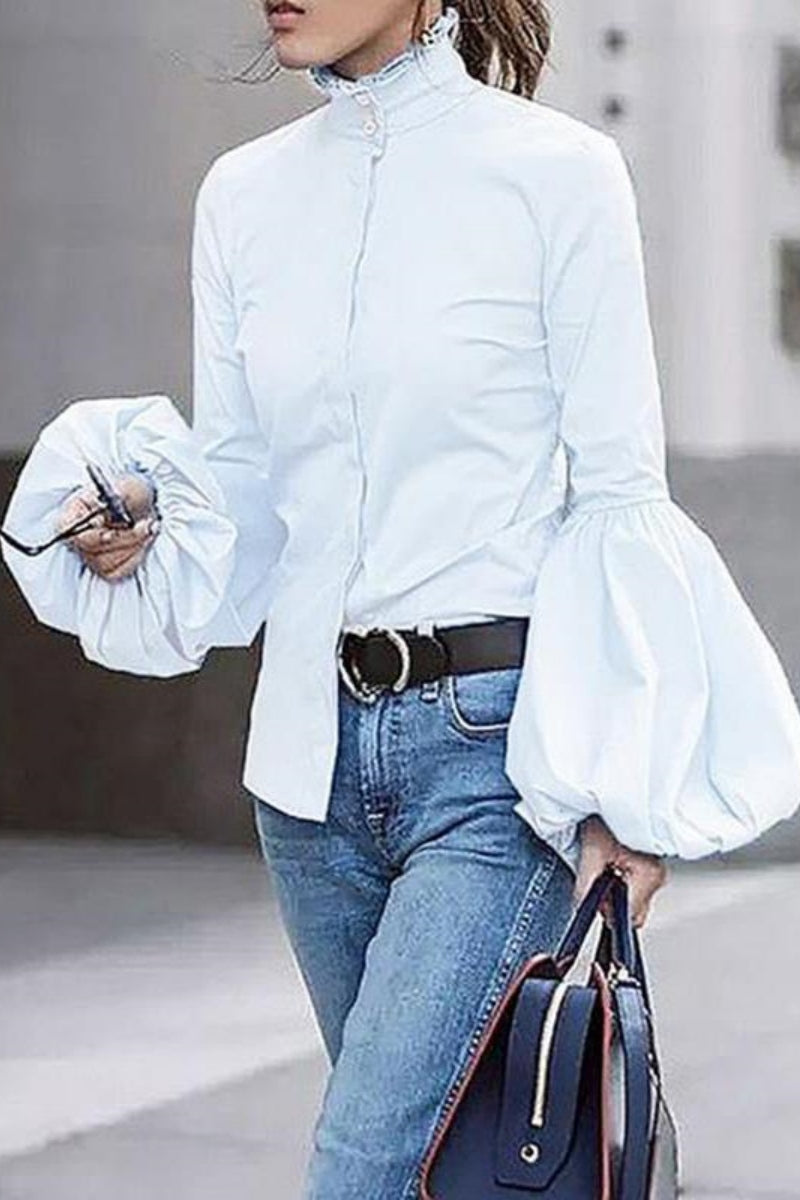 Buttons Mandarin Collar Blouses