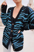 Buttoned Zebra Knit Cardigan