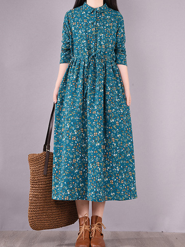 Original Lapel Frenum Printed Midi Dress
