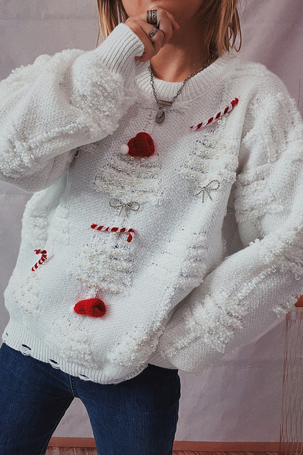 Handmade Pearl Christmas Theme Sweater Three-dimensional Decorative Sweater