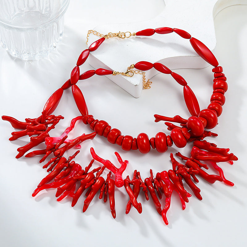 Red Coral Necklace Two-piece Set