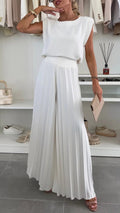 Round Neck Sleeveless Top + Pleated Wide-leg Pants Suit