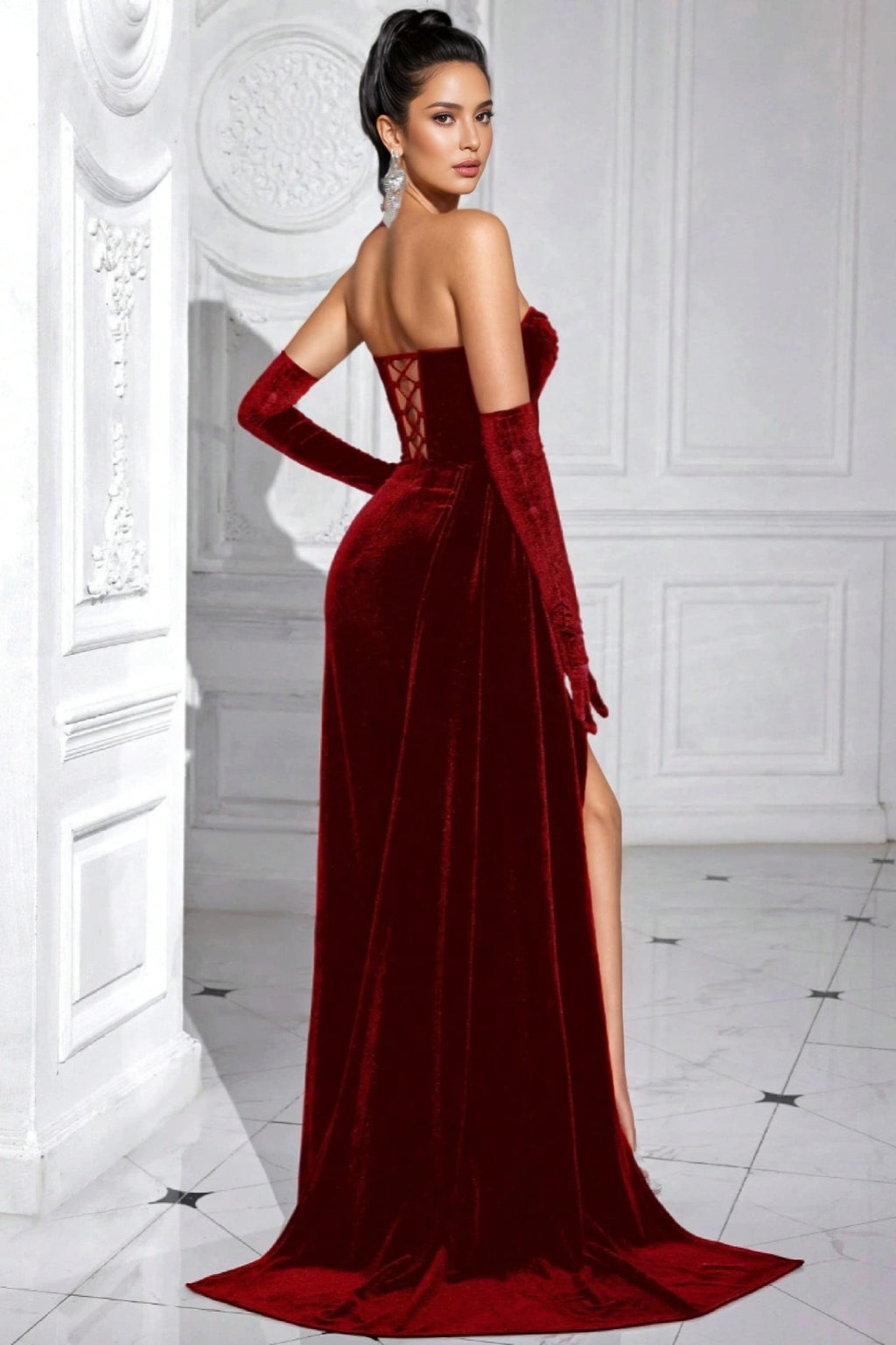 Maya Red Velvet Fishbone Maxi Dress