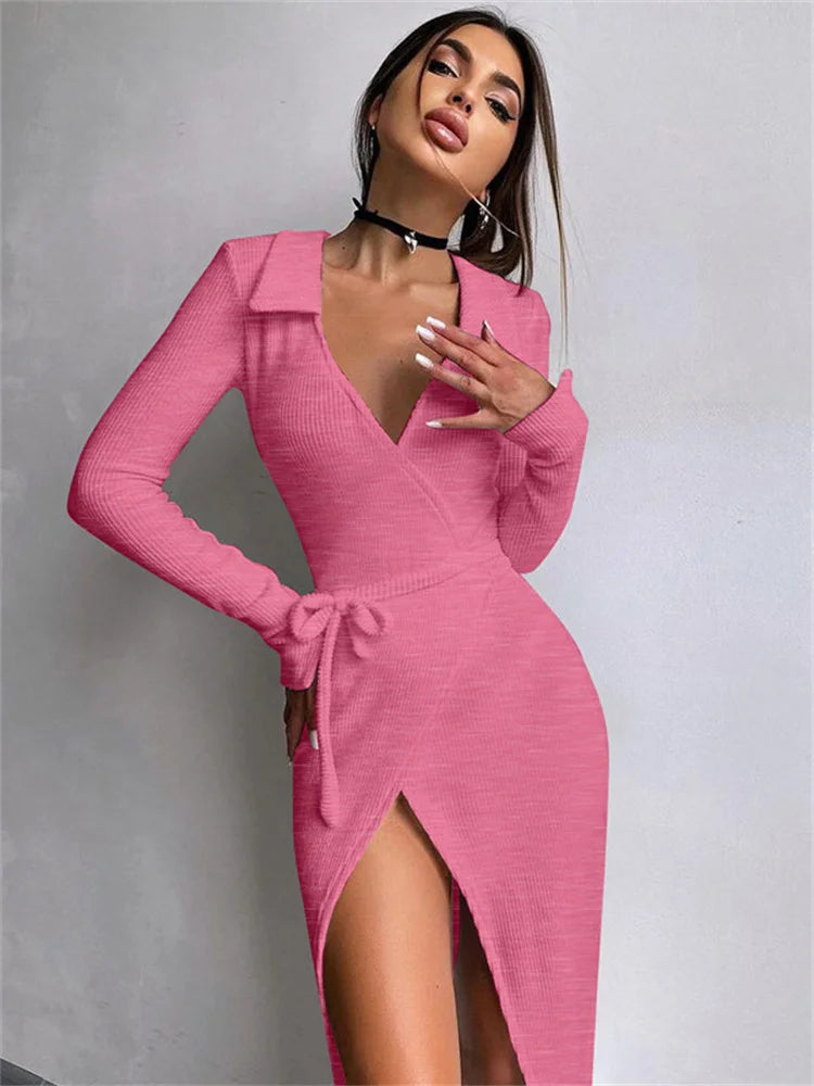 High Waist Lace-up V-neck Maxi Dress for Patchwork Drawstring Bandage Dress Y2k Long Dress