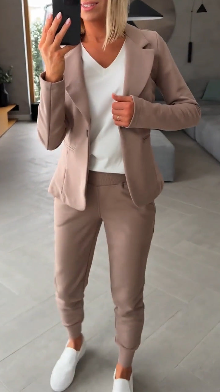Collar Jacket+ Pants Commuting Style Set